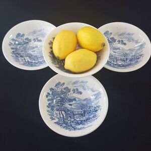 4pc Wedgewood COUNTRYSIDE Blue Transferware on White Ironstone Soup Cereal Bowl